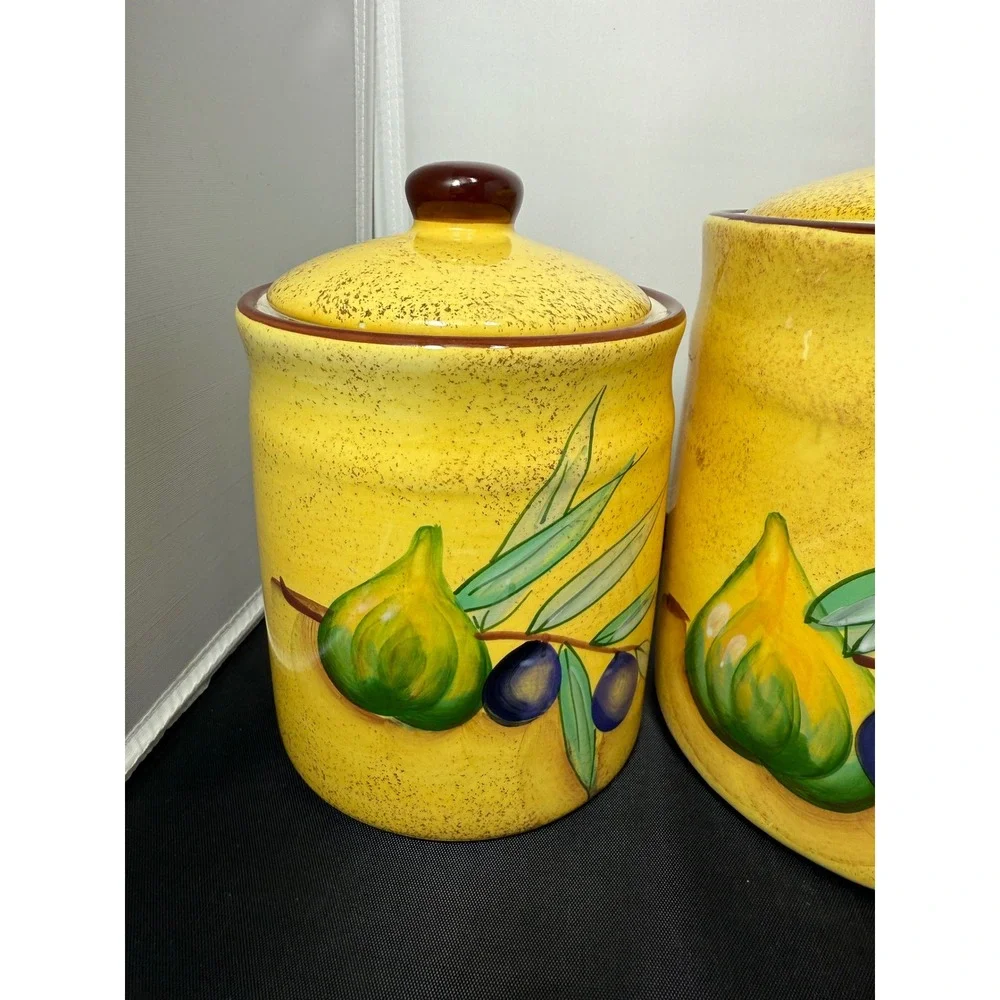 Vintage Italian Style Yellow Cookie Jars‎ Kitchen Storage Canisters Set of 3